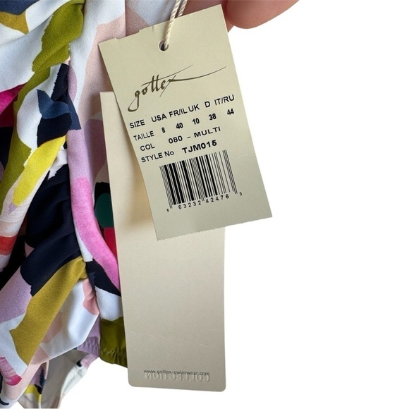 Gottex Halter One Piece Swimsuit Canvas Print Multi 8 White Pink Green - Picture 3 of 5